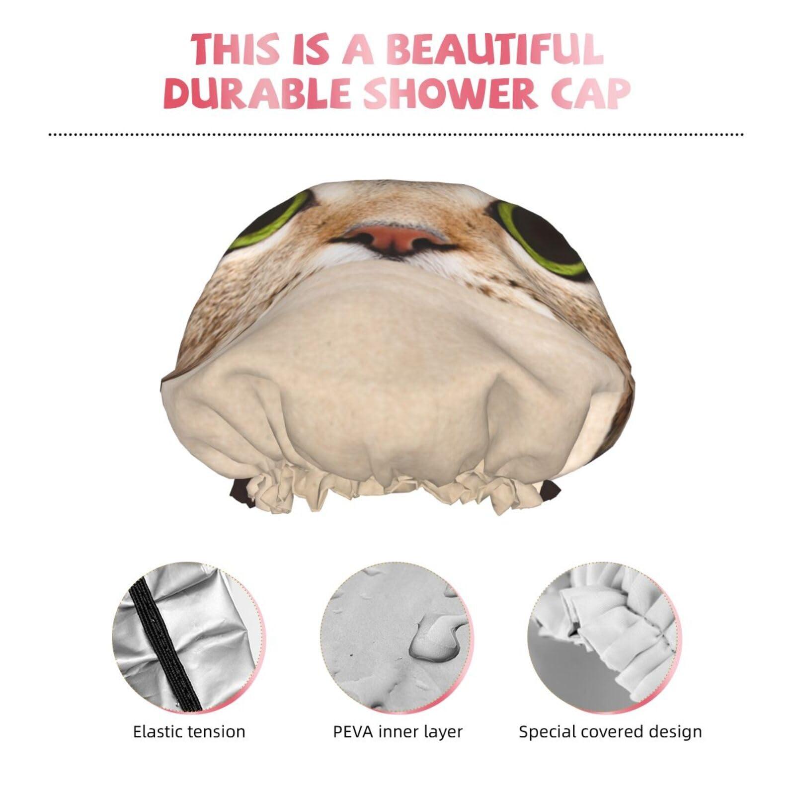 PAILON Funny Cat Large Shower Cap For Women Men Reusable Shower Caps Waterproof Shower Cap For Braids & Long Hair shower bonnet with PEVA lined&Elastic Band Fashion showercap