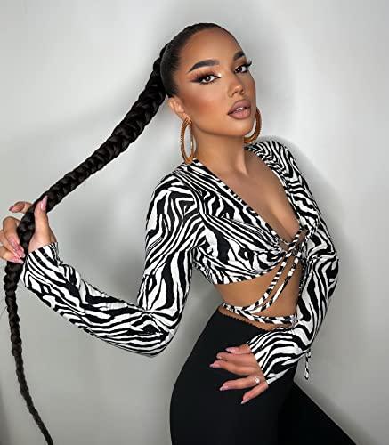 WIGNEE WIGNEE 34 Inches Long Braided Ponytail Black Hair Extensions Extension Drawstring Ponytail for Black Women Fake Braid Ponytail (1B)