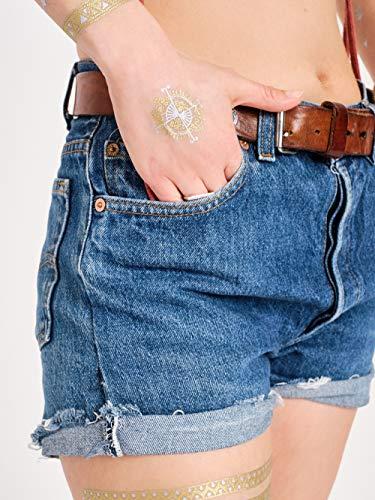 Tatsy Temporary Tattoo Set By Tatsy, The Festival Set, Shiny Glitter Gold, For Women and Men, Original, Unique Design, Cover Up, Fancy Patterns, Waterproof Tattoos, Elephant, Arrows