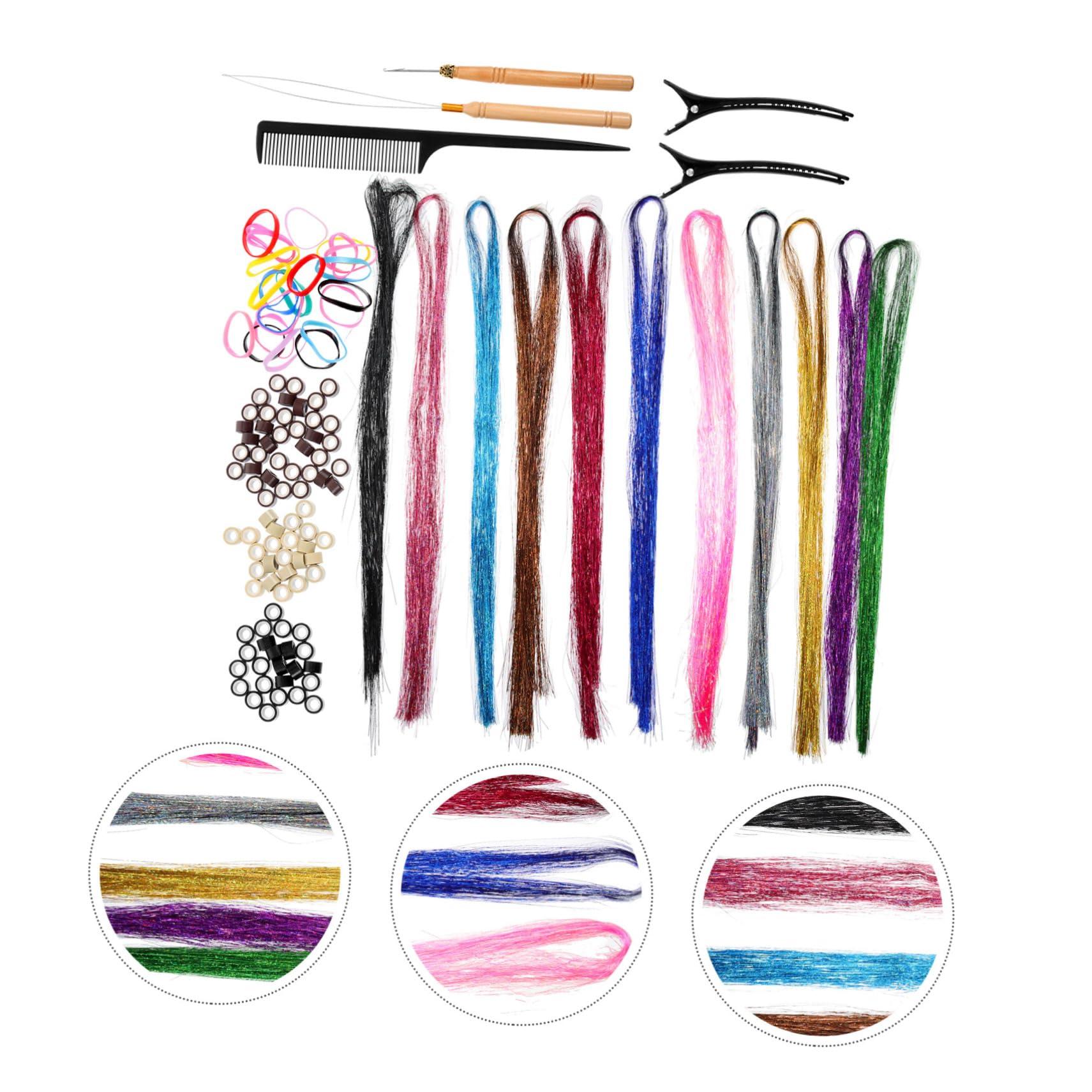 Baluue Baluue Fairy Hair Tinsel Kit Hair Tinsel Extensions Glitter Tinsel Tool Hair Glitter Strands Hair Decorations for Women
