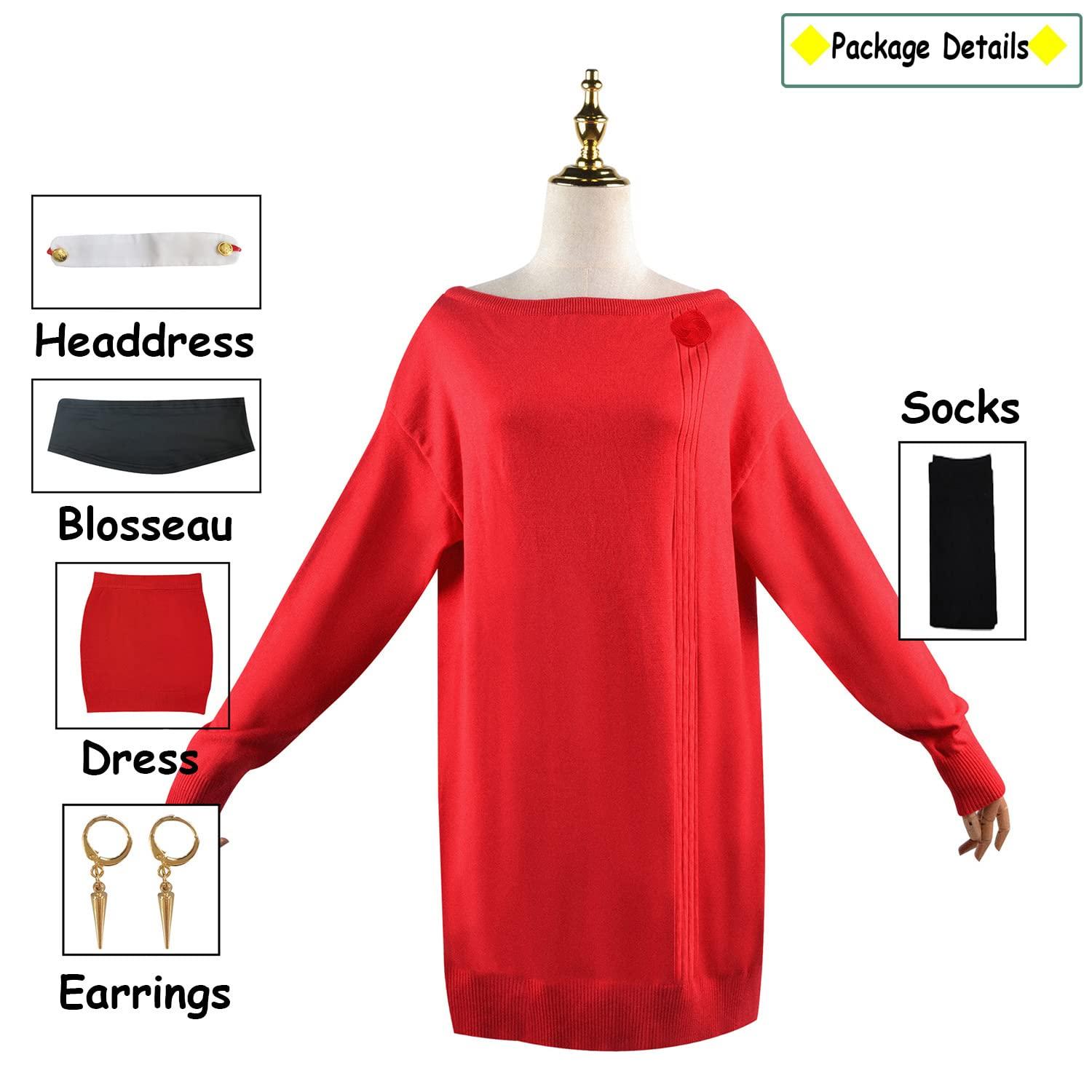 Mystylecos Mystylecos Cosplay Costume Anime Yor Forger Cosplay Red Dress Full Set Halloween Dress Up Uniform