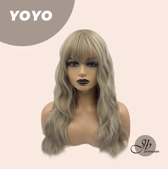 JBEXTENSION JBEXTENSION 23 Inch Gray Wavy Wig YOYO with Bangs Long Bodywave Wear and Go Glueless Party Cosplay Halloween Wigs for Women Natural Synthetic Wigs Daily Use (pelucas de cabello natural)