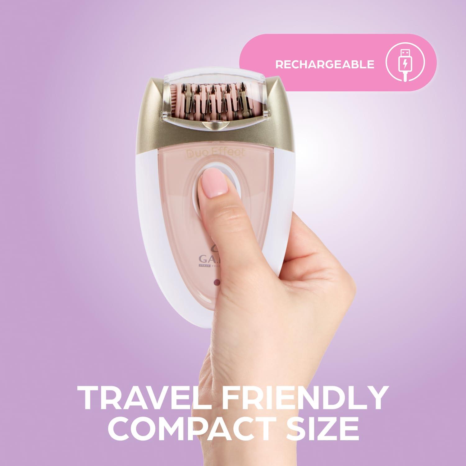 Epilady Epilady Gama Delicare Duo Rechargeable Epilator for Women, Cordless Electric Hair Removal Device, Hair Remover for Women, Bikini Trimmer for Women Pubic Hair, Dual Head, Dual-Volt, 2-Speed, LED Light