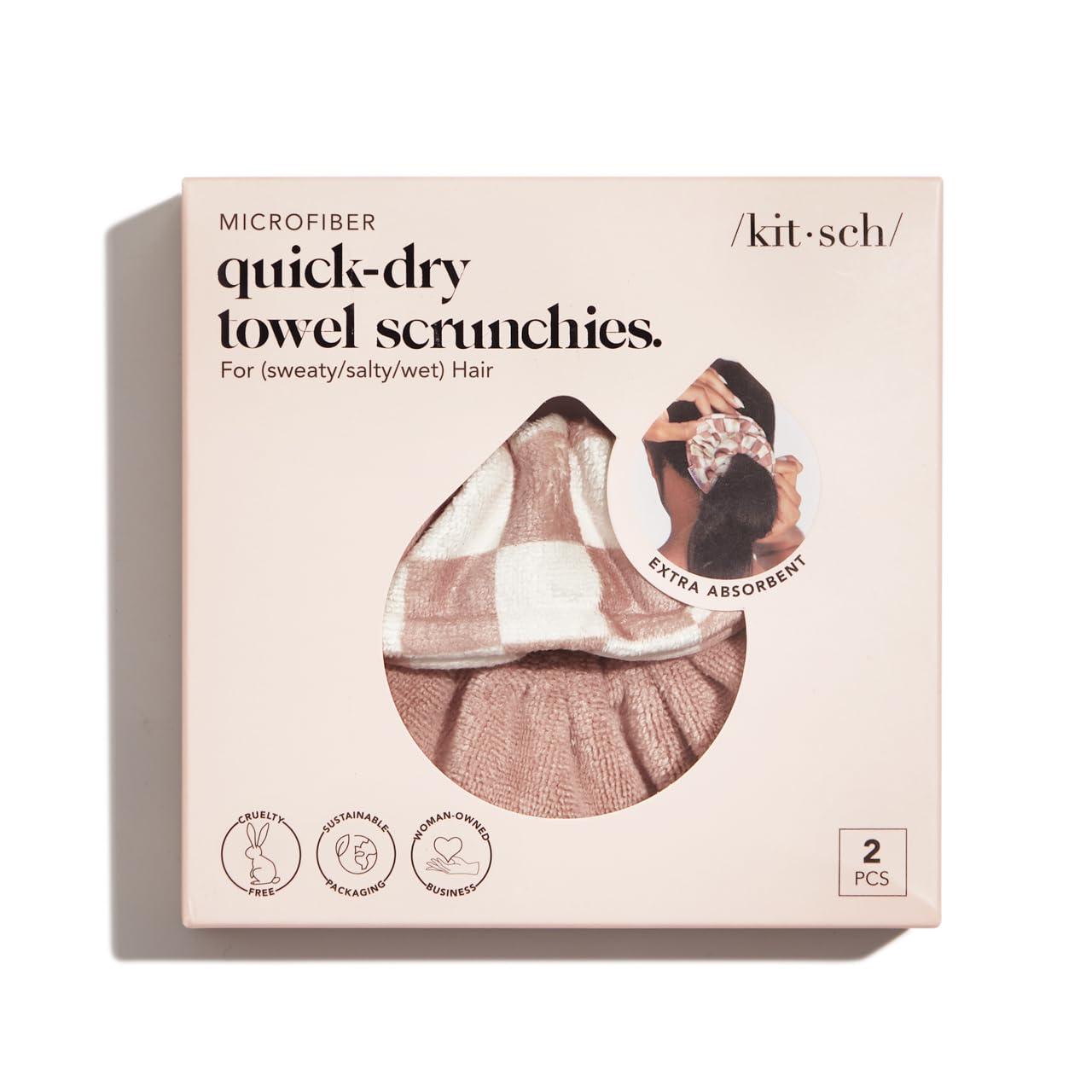 Kitsch Kitsch Ultra Soft Microfiber Large Hair Ties for Women - Towel Scrunchies for Wet Hair, 2 Count - Terracotta Checker