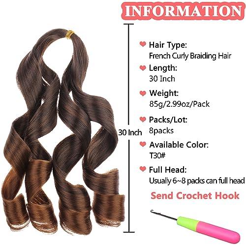 XTREND Xtrend 30 Inch French Bouncy Curly Braiding Hair 8 Packs Pre Stretched Loose Wave Bouncy Braiding Hair For Spanish Women Curly Braiding Hair Synthetic Crochet Braids Hair Extensions30 Inch,T30#