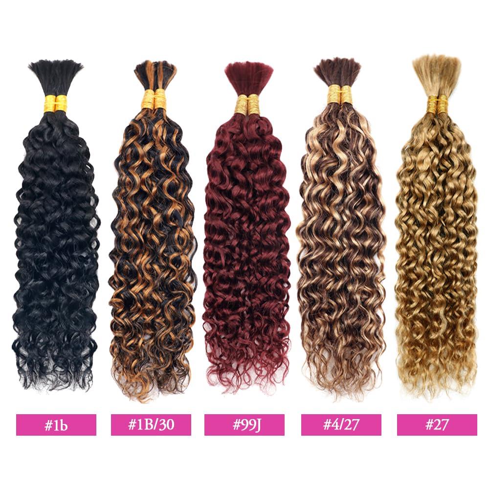 Ainmeys Water Wave Bulk Human Hair for Braiding #99j No Weft Curly Human Braiding Hair Wet and Wavy 100% Unprocessed Brazilian Virgin Human Hair for Boho Braids Wet and Wavy 2 Bundles/Pack (22inch 100g)