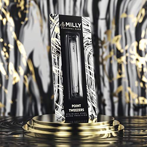 By MILLY By MILLY Pointed Tweezers | High Carbon Stainless Steel Needle Nose Tweezers | Fine Point Tweezers Precision Hair Removal | Perfectly Aligned & Hand-Filed Sharp Tweezers | Silver
