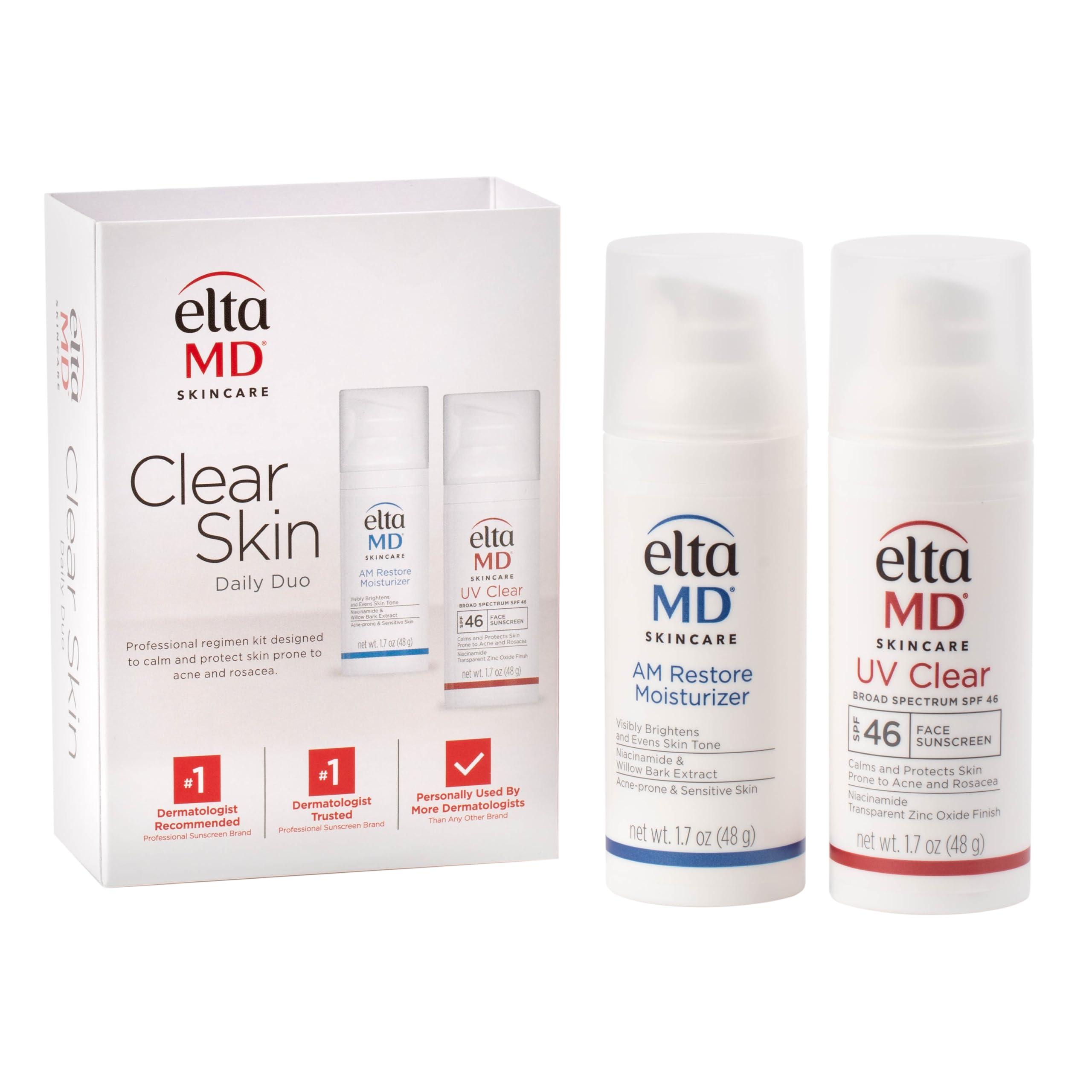EltaMD EltaMD Clear Skin Daily Duo Sensitive Skin Kit, AM Restore Facial Moisturizer and UV Clear Face Sunscreen Set, Helps Calm Rosacea and Acne Prone Skin, Made with Niacinamide and Zinc Oxide