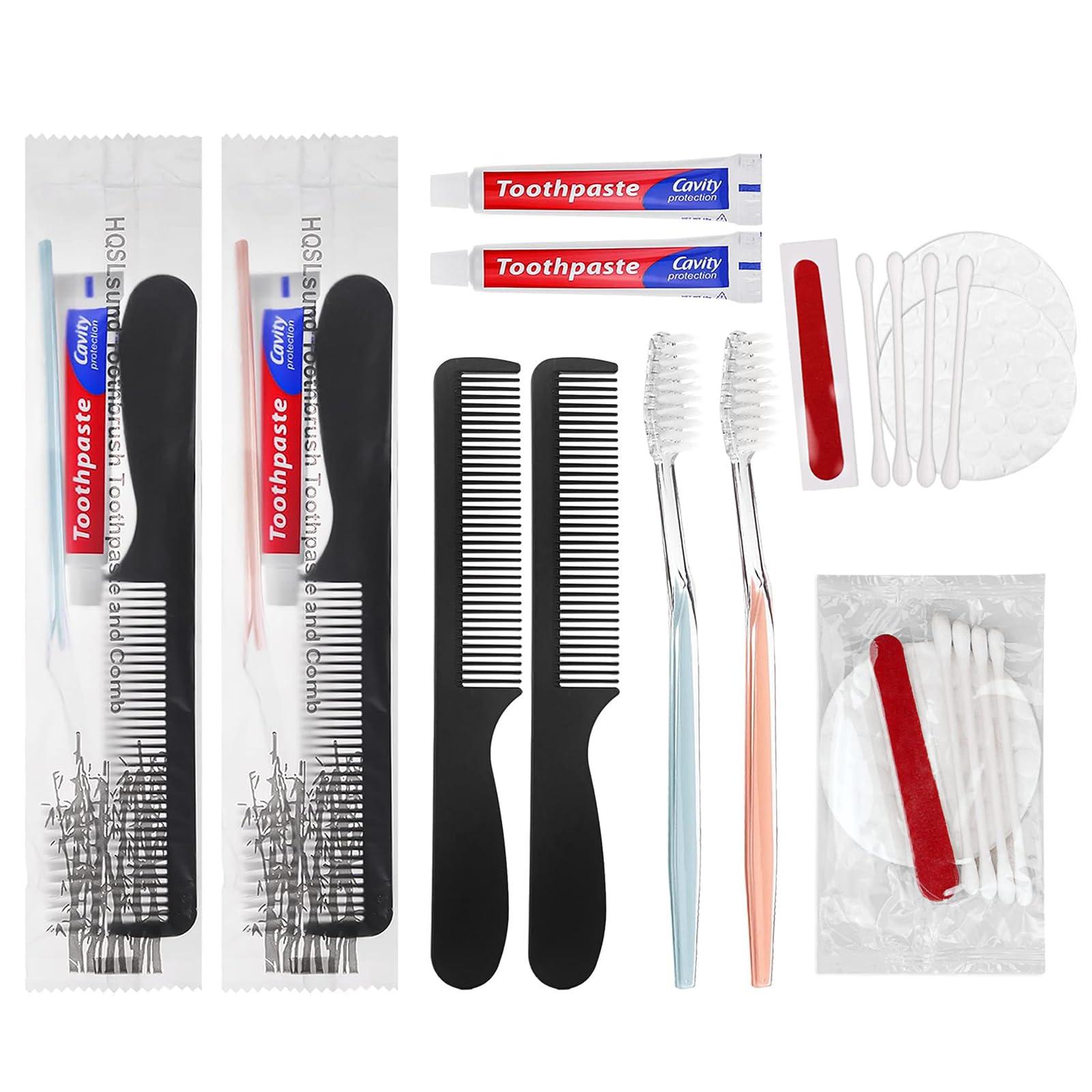 HQSLsund HQSLsund 100 Pack Disposable Toothbrushes Bundle with 100 Pack Hotel Vanity Kit Cotton Swabs