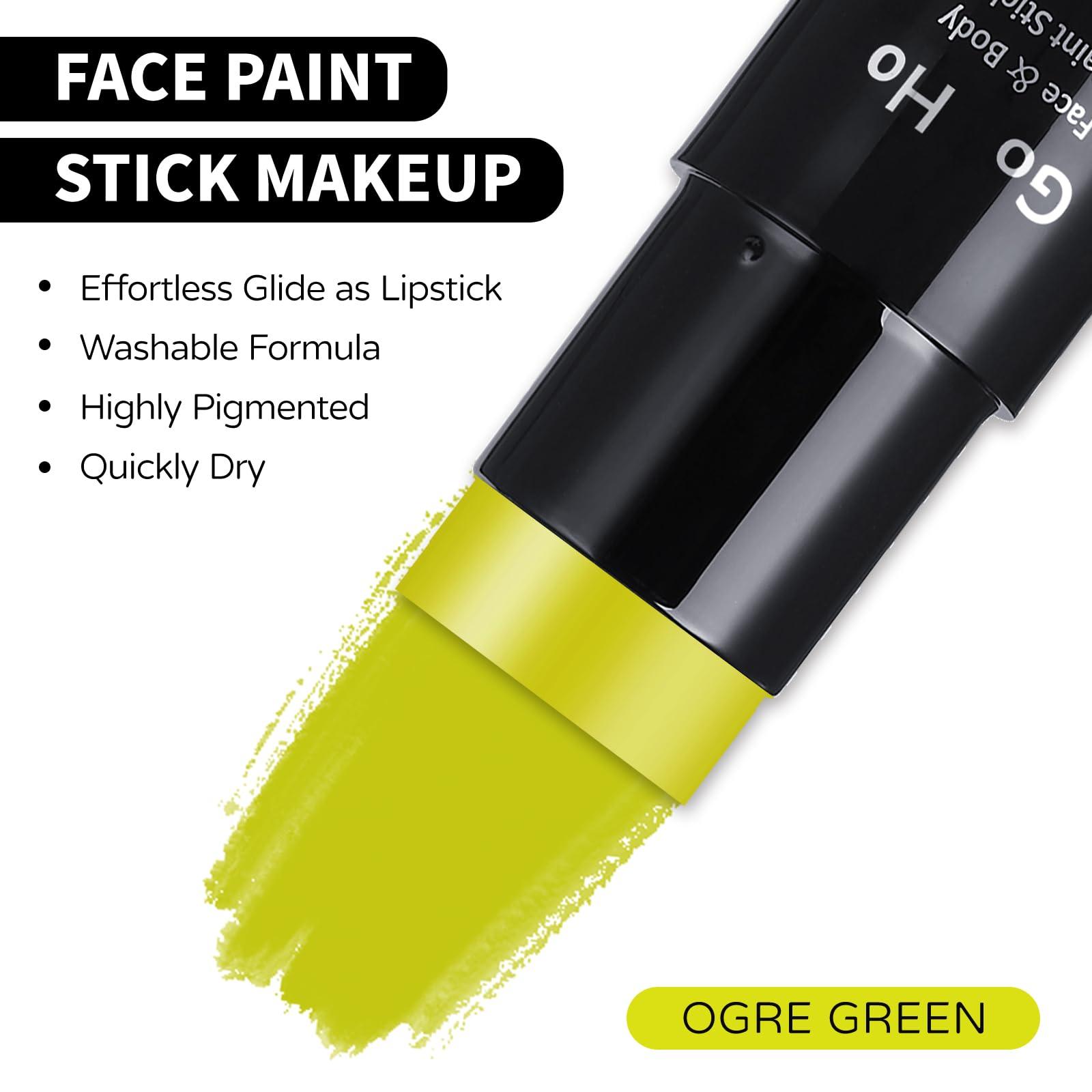 Go Ho Go Ho Ogre Green Face Paint Stick,Water Based Washable Face Body Paint,Non-toxic Full-coverage Cream Ogre Green Body Paint for Adults Children Halloween Cosplay SFX Makeup