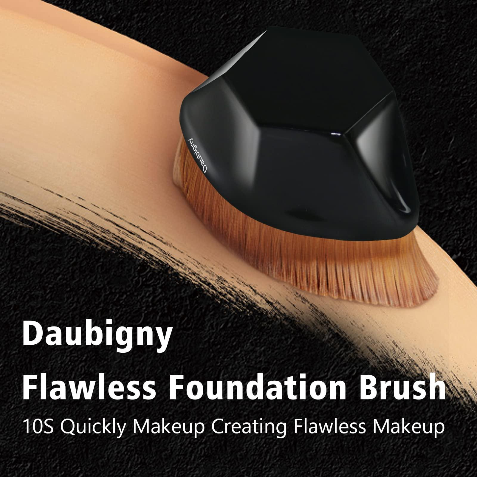 Daubigny Foundation Makeup Brush Flat Top Kabuki Hexagon Face Blush Liquid Powder Foundation Brush for Blending Liquid, Cream or Flawless Powder Cosmetics with Bonus Protective Case (Black)