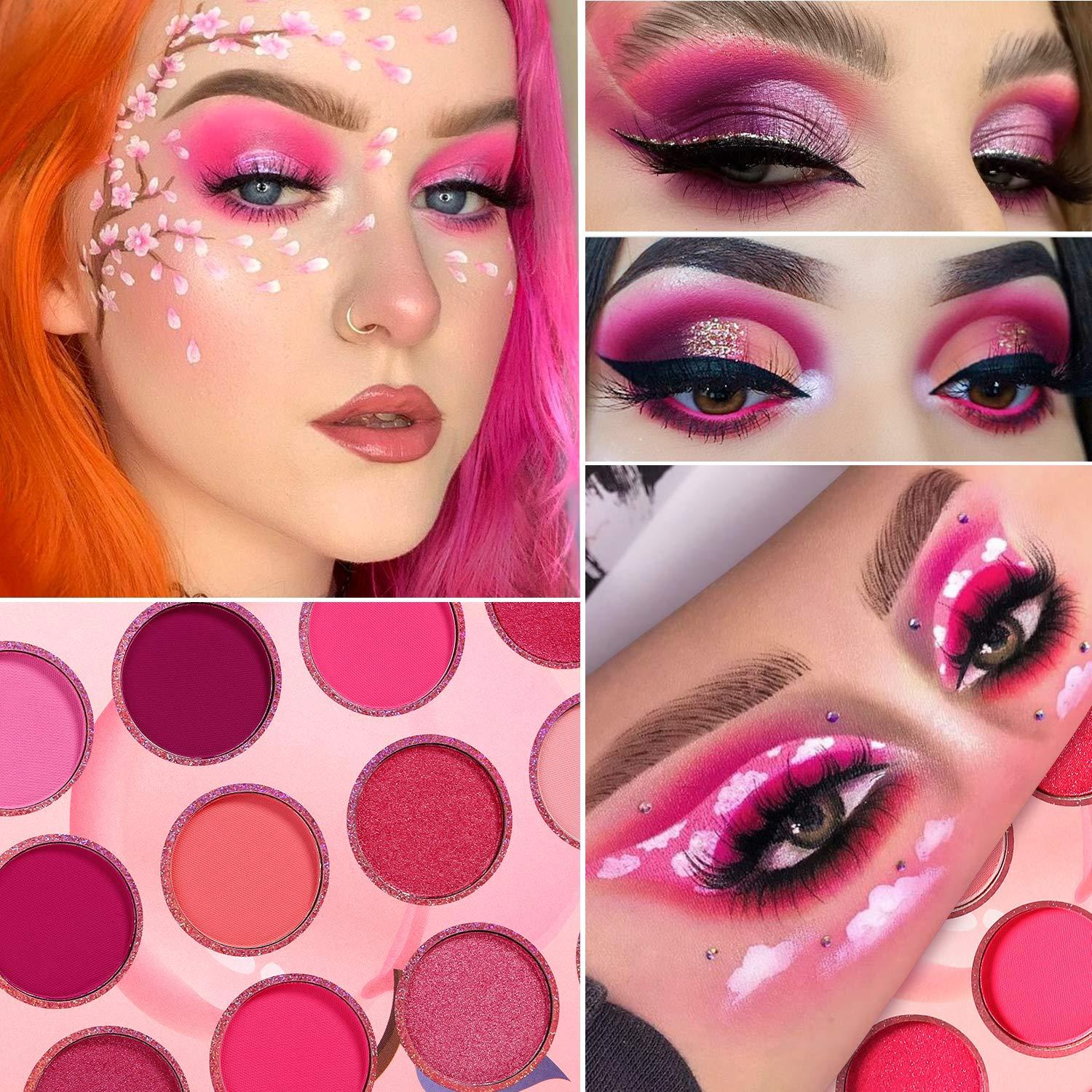 Afflano Afflano Pink Eyeshadow Palette Makeup, Pigmented Blendable Pink Eye Shadow Pallet Matte Shimmer, Bright Red Violet Small Cute Peach Eye Palette 12 Color, for Girl Women Mother\'s Gift