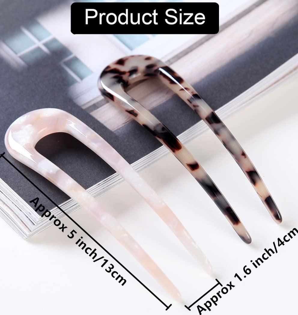 Fsmiling French Hair Pins Tortoise Shell French Hair Forks U Shaped French Pins 2 Prong Hair Sticks Acetate Chignon Pin for Women Hairstyle Accessories 2 Pack