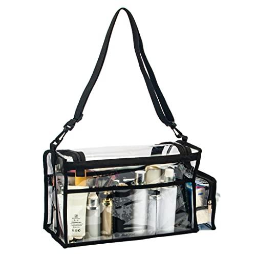 Remobia Hicol Large Professional Free Standing Clear PVC Makeup Artist Set Bag Transparent Makeup Brush Buddy Make up Kits Organizer Carry All MUA Travel Cosmetic Bag with 8 Dividers and Tissue Holder