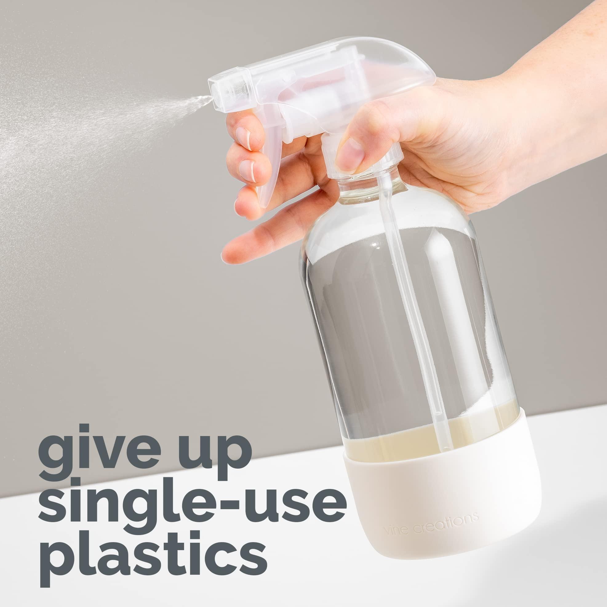 Vine Creations Vine Creations Glass Spray Bottles for Cleaning Solutions, Clear Glass Spray Bottle with Silicone Sleeve, 16 oz Empty Spray Bottles for Cleaning, Plant Spray Bottle, Mist and Stream Nozzle - 2 Pack