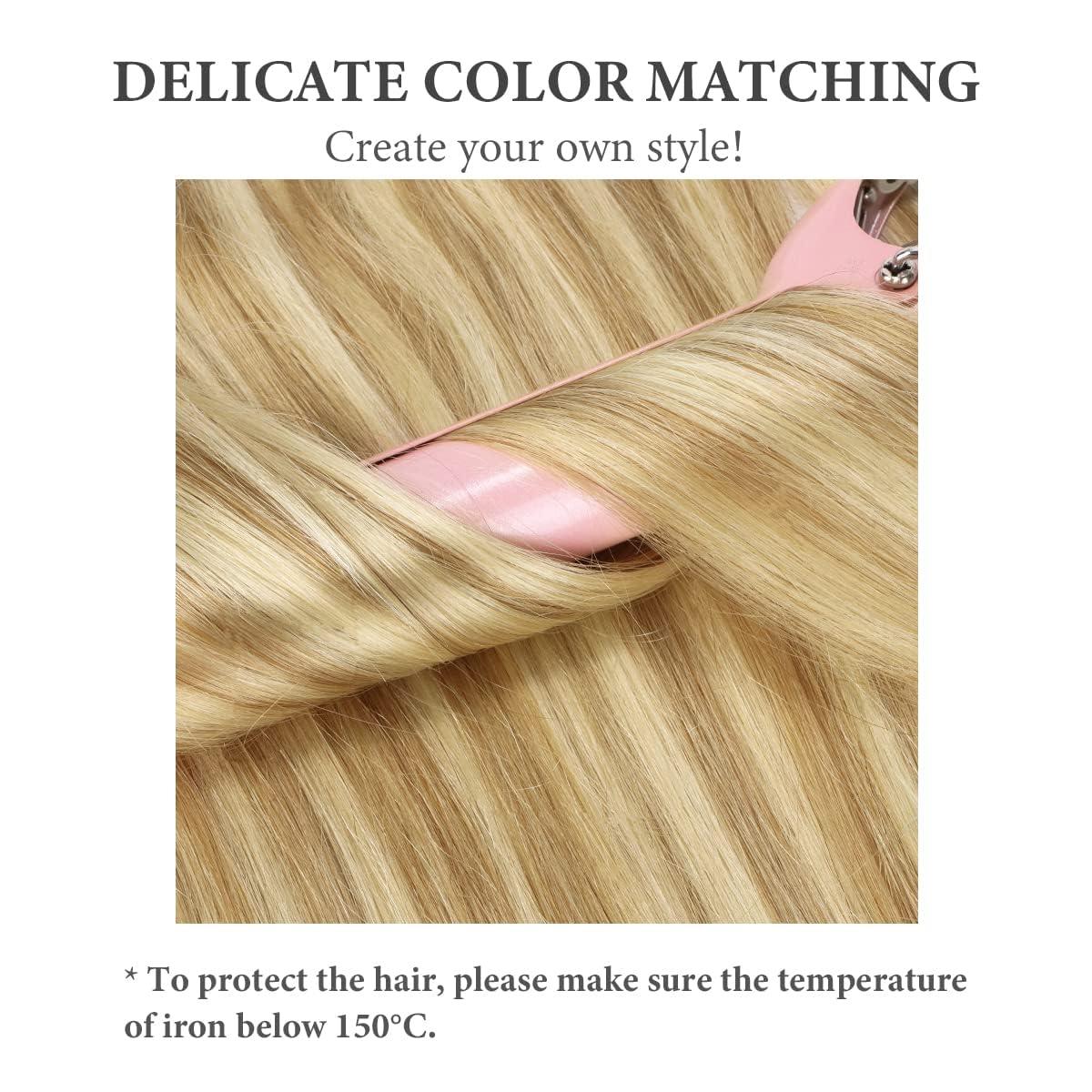 hotbanana HOTBANANA Clip in Hair Extensions 24 inch 160g 7pcs Light Blonde Highlighted Golden Blonde Clip in Remy Human Hair Extensions Straight Hair Invisi Edge Clip Hair Full Head