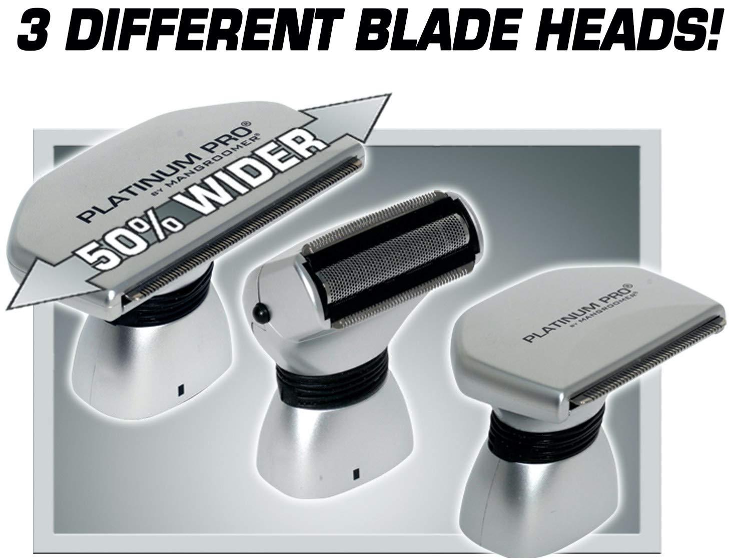 Platinum Pro MANGROOMER - PLATINUM PRO New Back Shaver with 3 Shock Absorber Flex Heads, Power Hinge, Extreme Reach Handle & Bonus Case! (Generation 8.0), 4 Piece Set