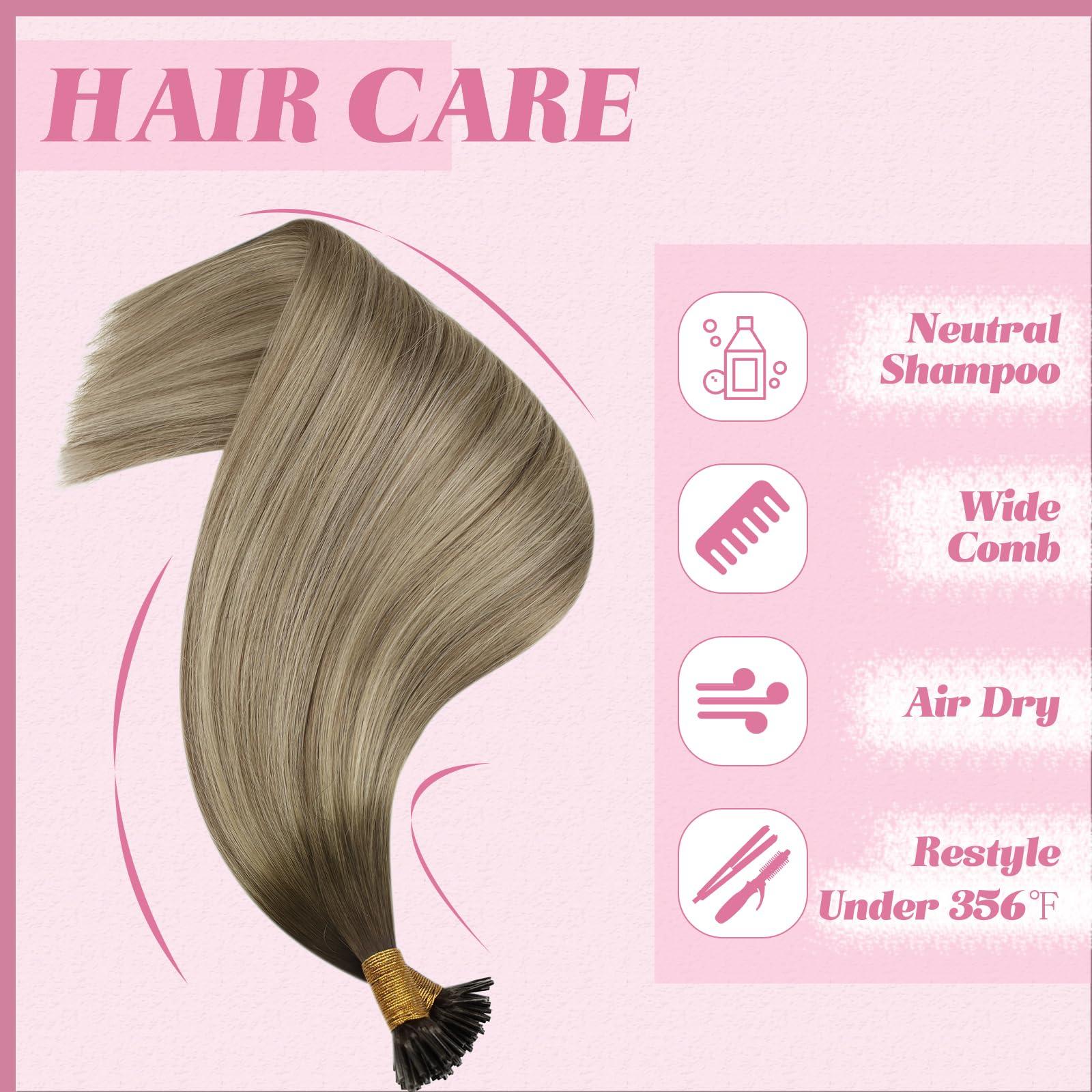 YoungSee YoungSee I Tips Hair Extensions Ombre Itips Hair Extensions Human Hair Ombre Dark Brown to Light Brown with Blonde I Tips Extensions Balayage 20In Real Human Hair I Tip Extension Volume-Adding 50s 50g