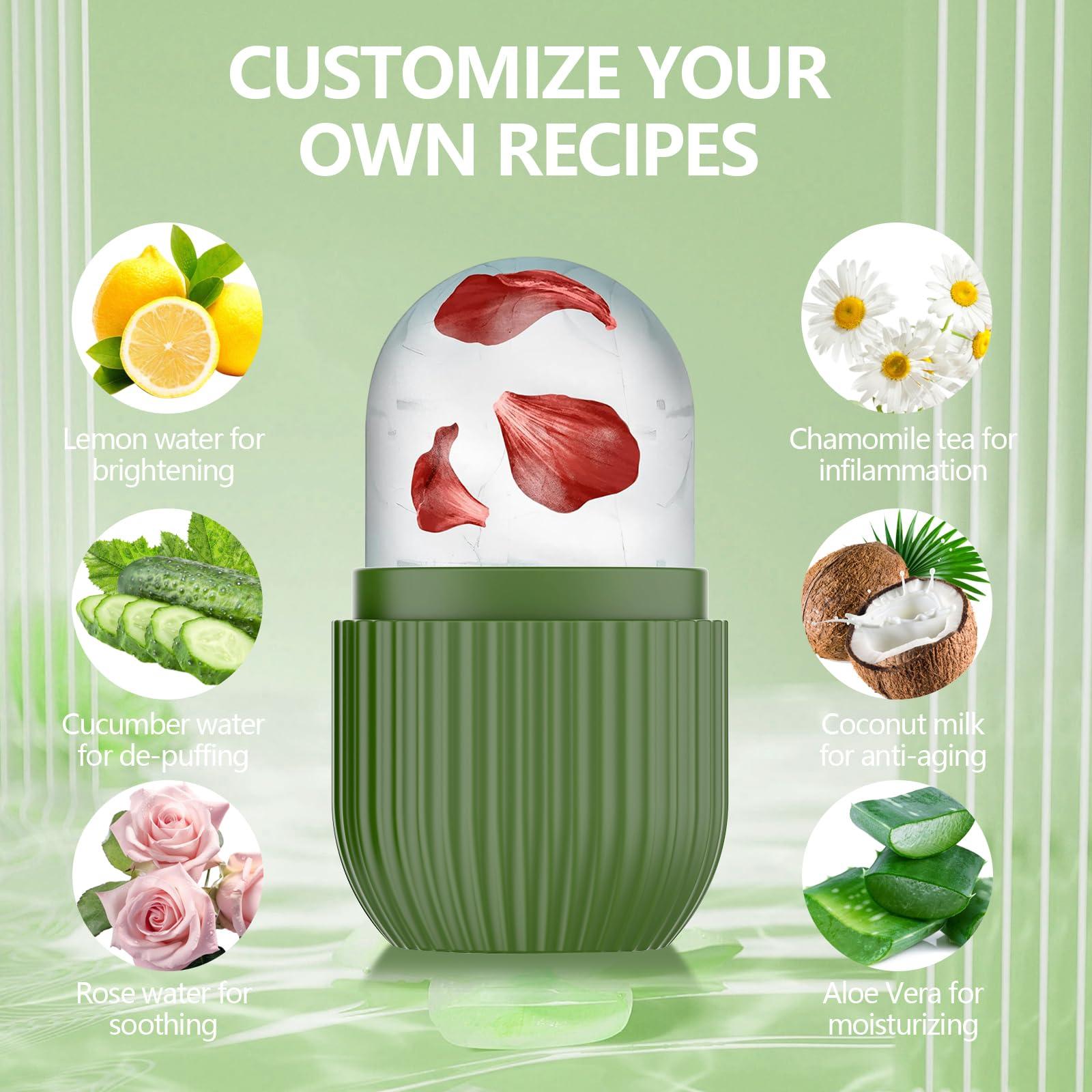 ZPU Ice Roller for Face and Eye, Silicone Ice Facial Roller Ice Holder, Face Ice Mold Skin Care, Face Icers Reusable Ice Cube Roller for Shrink Pores Anti Wrinkle Reduce Puffiness, Green