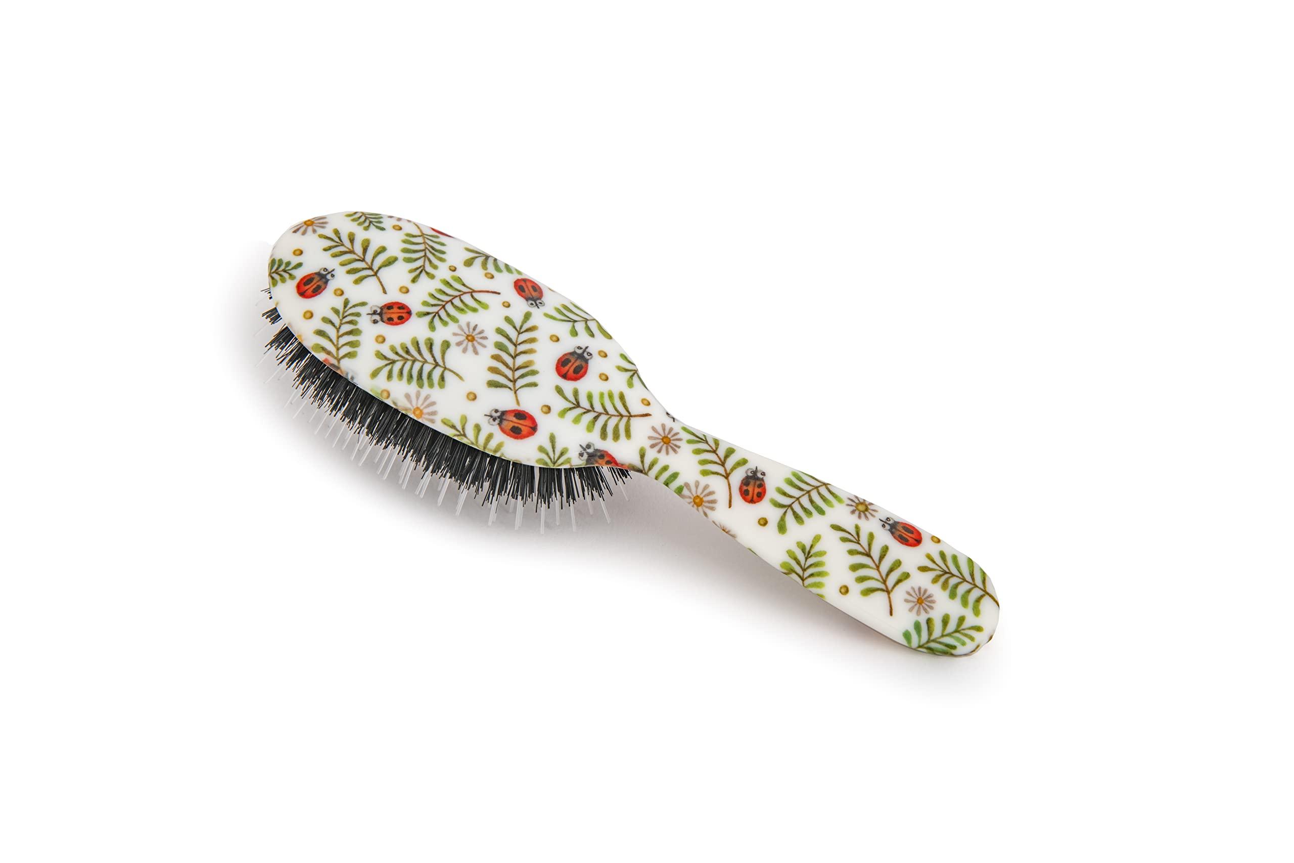 Rock & Ruddle Rock & Ruddle Natural Mixed Boar Bristle Hair Brush for Women and Kids (Small 6.9") - Perfect for Wet or Dry Hair, Detangling Smoothing Blowdrying - Designed & Made in UK - Ladybirds