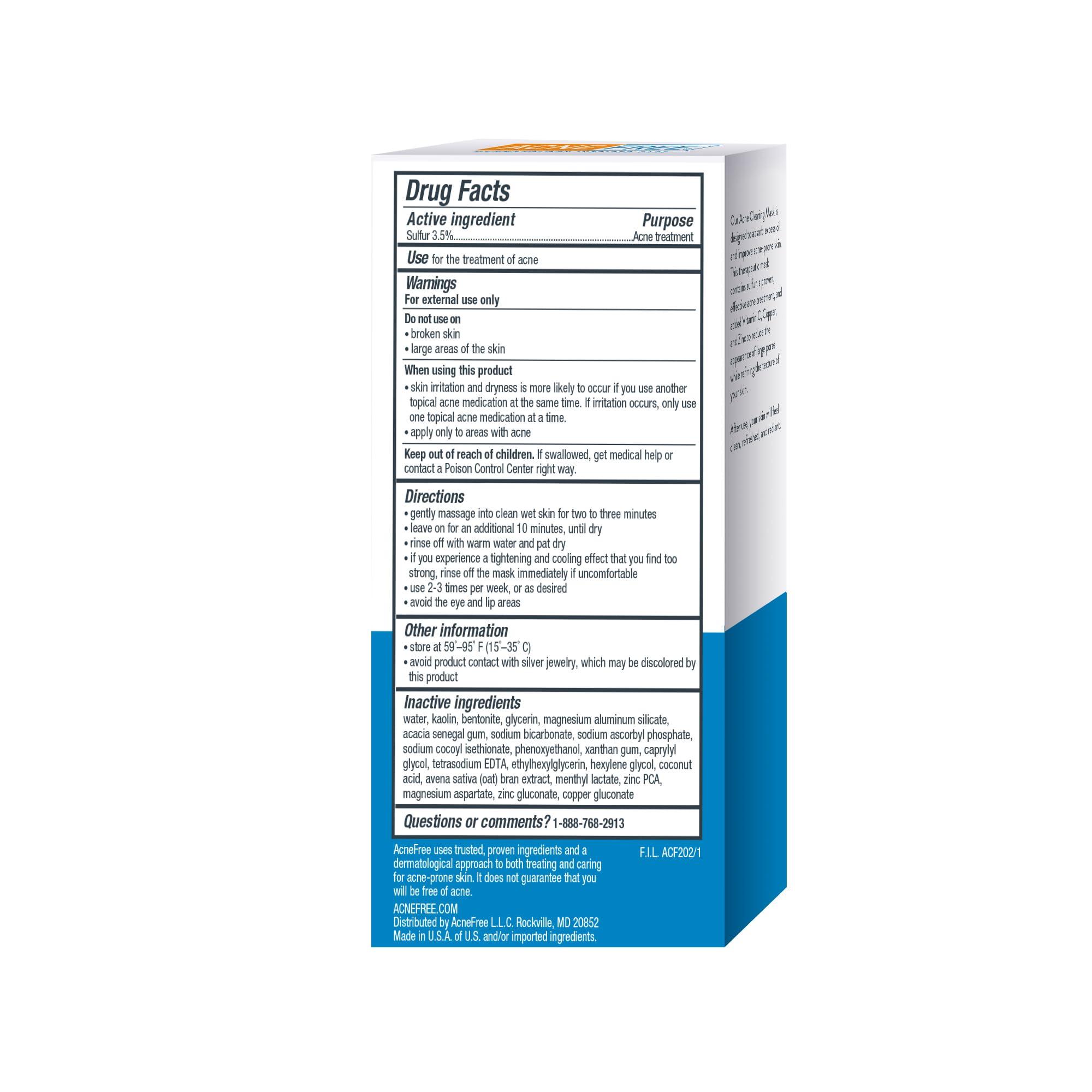 AcneFree AcneFree Acne Clearing Mask, 3.5% Sulfur Acne Treatment, Absorbs Excess Oil and Unclogs Pores with Vitamin C, Bentonite, and Zinc, 1.7 Ounce