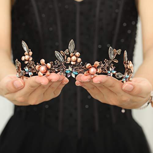 Blufly Blufly Vintage Bridal Crown and Tiara Gold Pearls Wedding Crowns Flower Queen Pageant Tiaras Headband Crystal Bride Hair Accessories Headpieces for Women and Girls