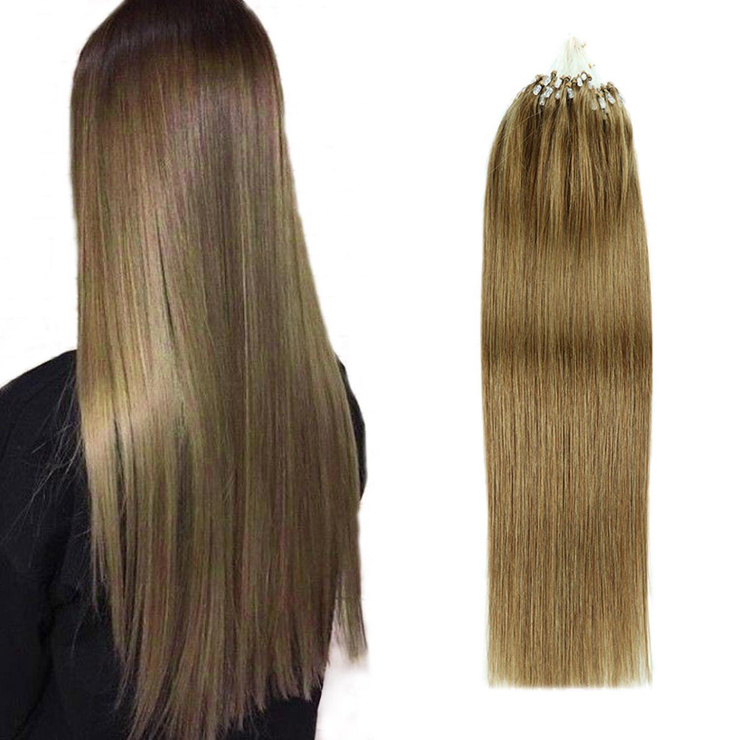 LEJDI Microlink Human Hair Extensions, 50g 100strands Micro Ring Cold Fusion Remy Hair Extension For Women Salon