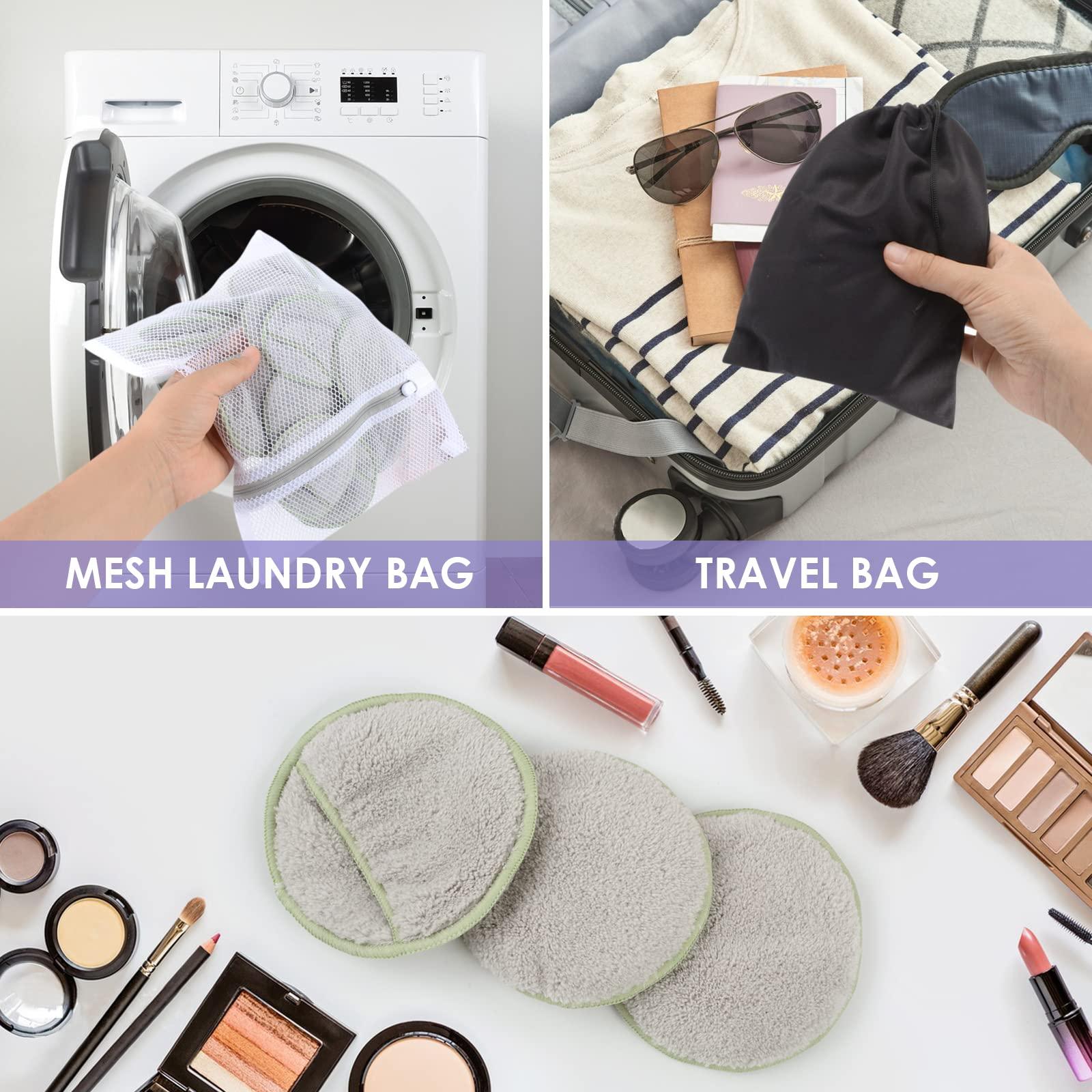 SUNLAND SUNLAND Reusable Makeup Remover Pads for Face,Eye,Lips 16 Pack Microfiber Face Cleansing Gloves Washable with Laundry Bag and Travel Bag Rounds Toner Pads (round 3.15inchx16, grey)