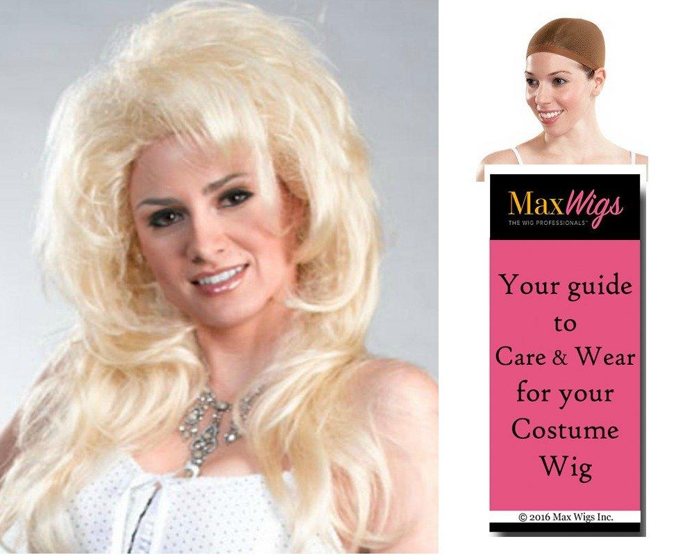 Maxwigs New Dolly Parton color BLONDE - Enigma Wigs Wynonna Judd Country Girl Singer Big Hair 1990s Party Womens Peluca Bundle MaxWigs Costume Wig Care Guide
