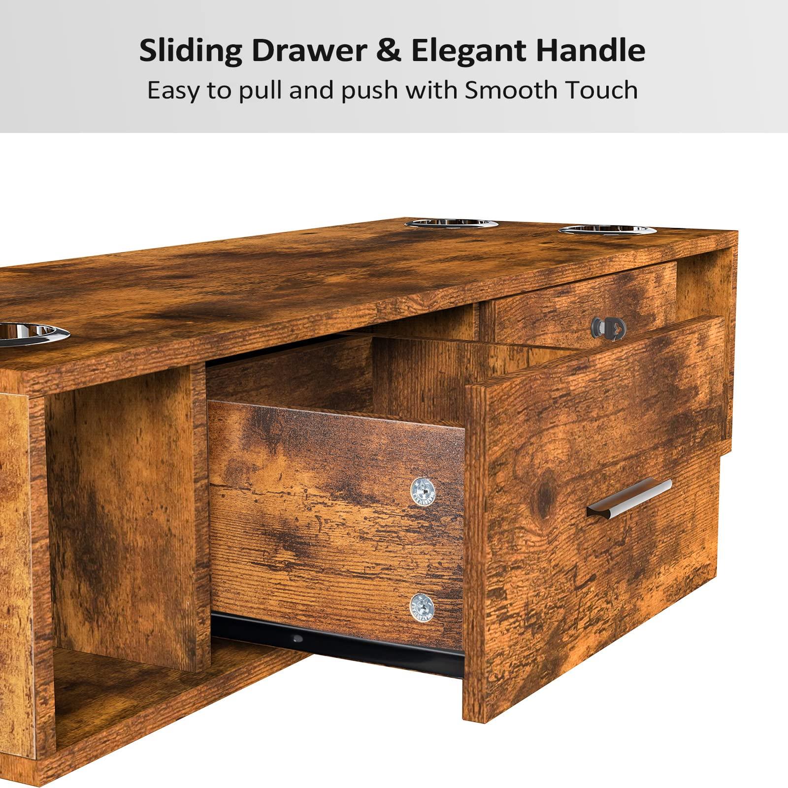 Leadzm Leadzm Wall Mount Styling Station for Hair Stylist,Beauty Barber Spa Equipment,Salon Cabinet Station with Locking Drawers,Bathroom Dresser with 5 Hair Dryer Holders, Rustic Brown