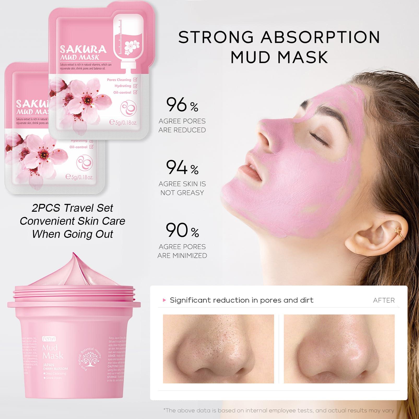 ISHERBIN Skin Care Set with Gua Sha Facial Tools, Cherry Blossom Skincare Gifts for Teenage Girls, Anti Aging Skin Care Routine Kit: Cleanser - Serum - Eye Cream - Cream - Mud Mask Facial Kit, Gifts for Mom