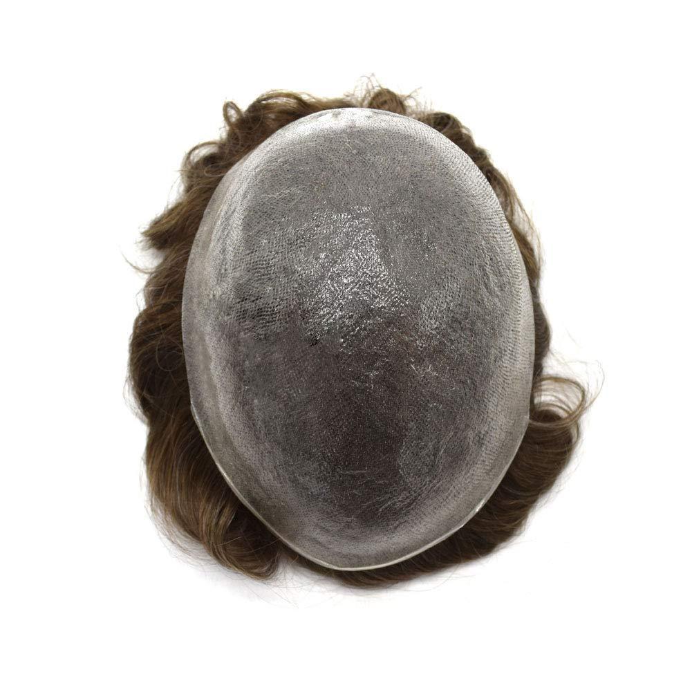 Healthlif Toupee For Men Thin Skin 0.03mm Mens Toupee Remy Human Hair V-loop Man Hairpiece Invisible Hairline Hair System For Men Hair Piece 8x10#3 Dark Brown 100% Density