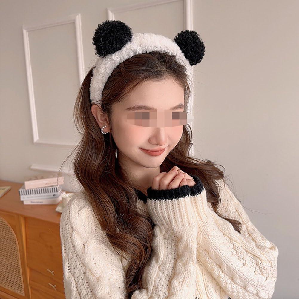 VASANA VASANA Panda Ears Headband and Hair Hoop Sets Cute Coral Fleece Elastic Hairband Washing Face Spa Mask Hair Wraps Beauty Skincare Animal Headband for Girls Women