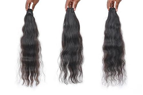 SRI KARKY EXIM GAYURA HAIR 100% Natural Indian VirginTtemple Raw Hair Extensions Unprocessed and Not Treated of Chemicals Single Donor Weft Bundles Personal use Fashion Partys. (14\"\"16\"\"18\"\" Wavy 3 Bundle), Black