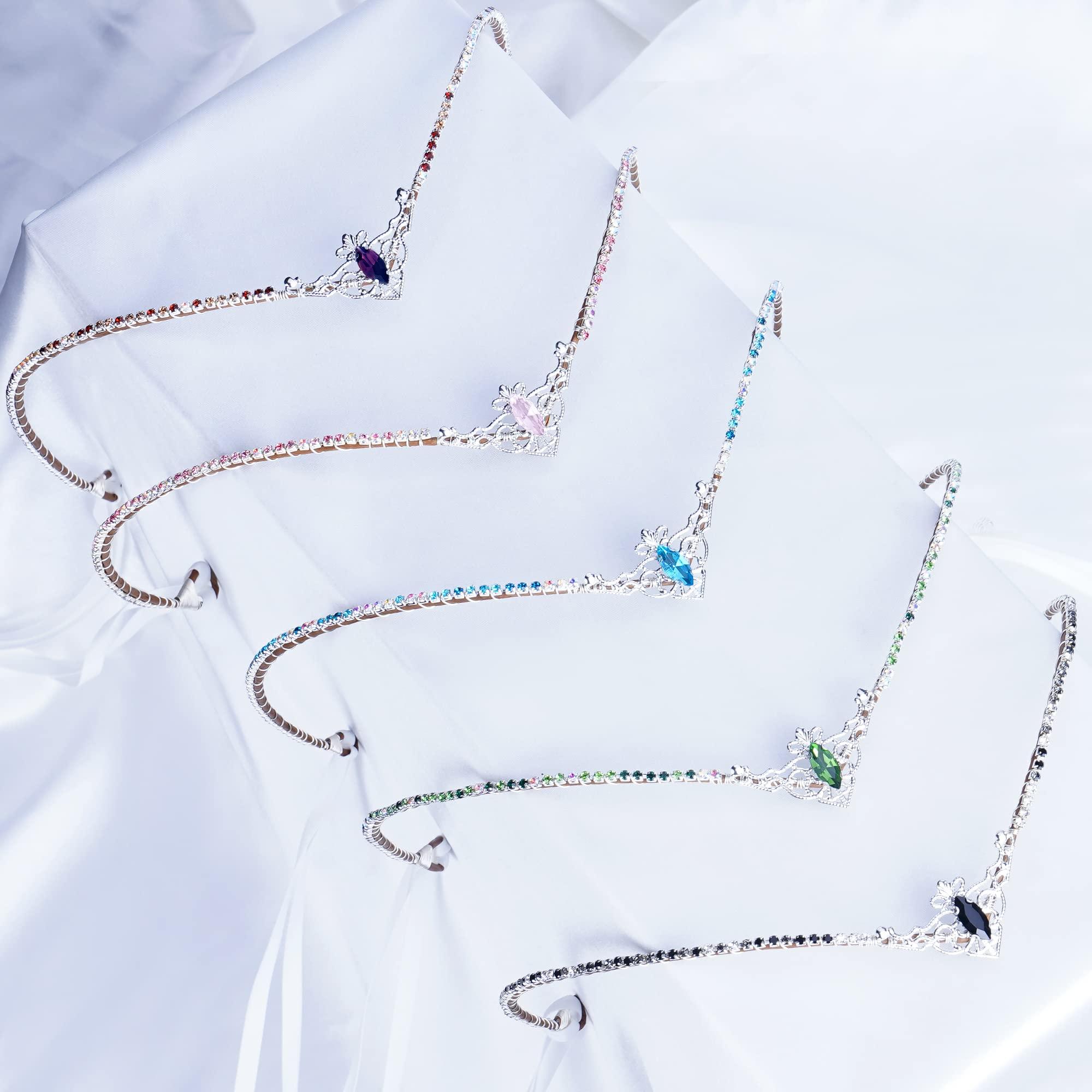 MOSTORY MOSTORY Handmade Green Crystal Tiara for Princess Wedding Rhinestone Fairy Crown Headband for Bridal Shower V-shape Woodland Elf Headpiece for Women Queen Bachelorette Party Medieval Fair Proms