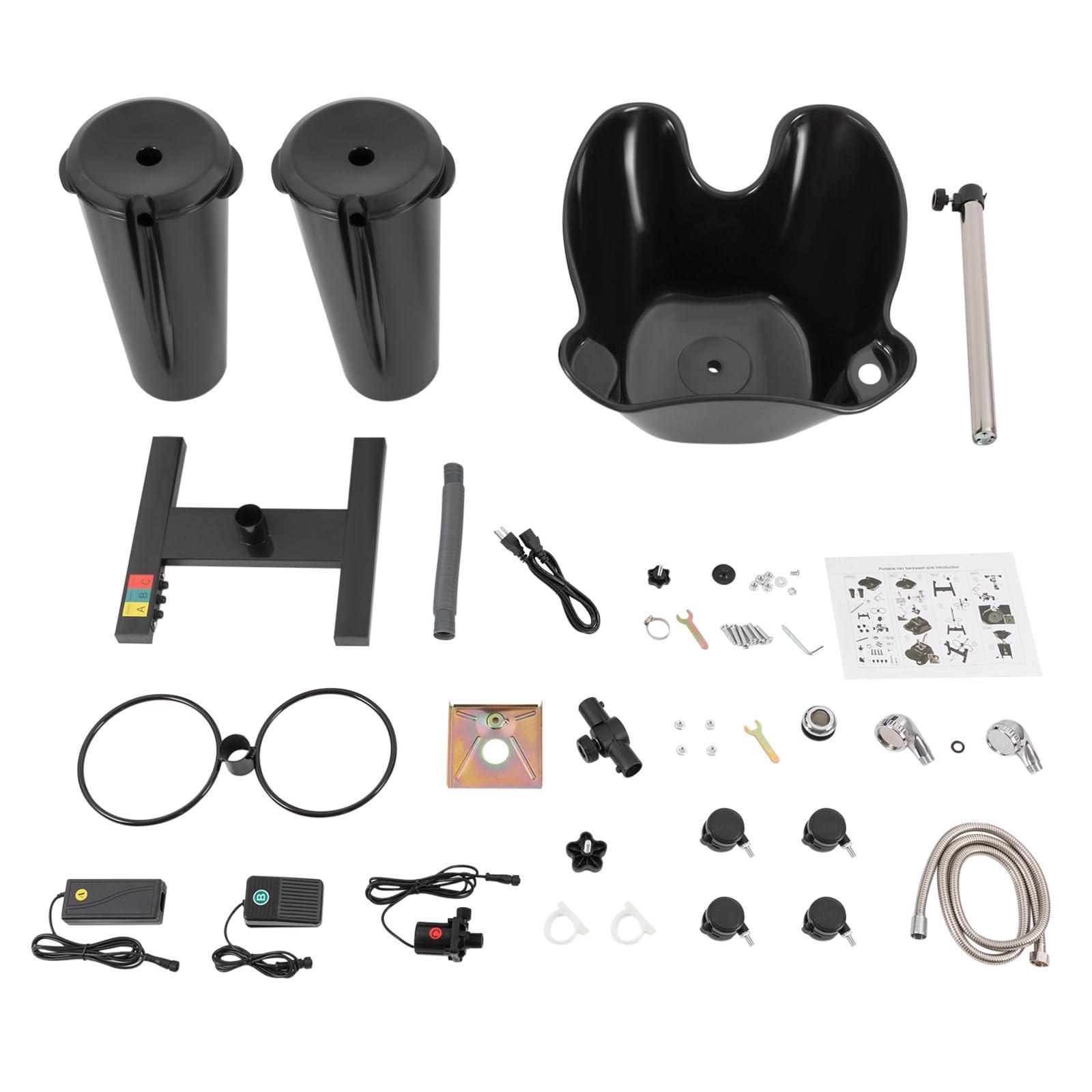 DHBREK Hair Washing Sink with Electric Pump Shampoo Basin with 2 Bucket & Drain Hoses Salon Sink for Washing Hair Adjustable Height and Angle Portable Shampoo Bowl for Home Salon Barber Use