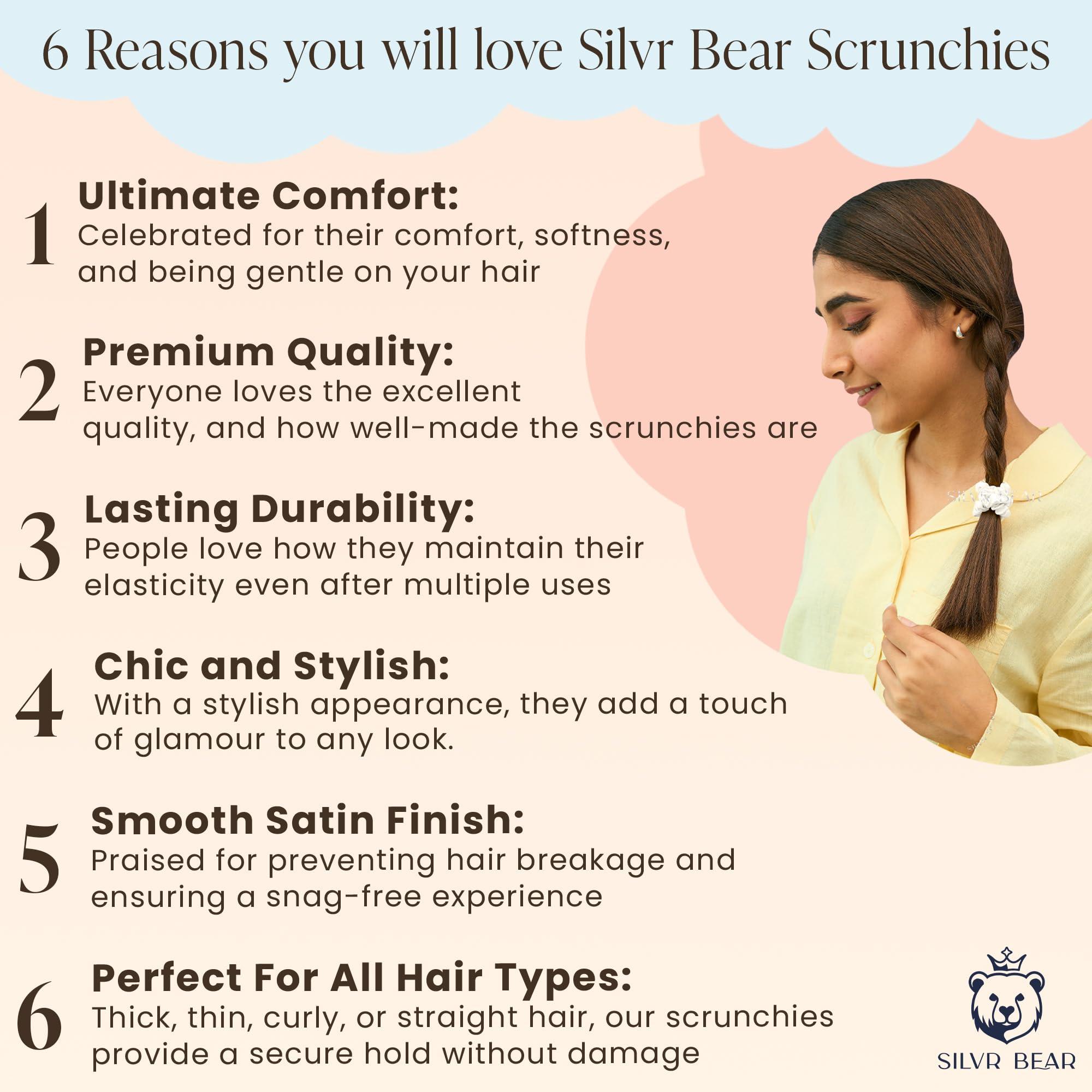 Silvr Bear SILVR BEAR Luxury Satin Scrunchies, Satin Hair Ties for Thick, Thin & Curly Hair, Scrunchies for Women, Girls & Men Softer than Silk Hair Ties (Classic Skinny)