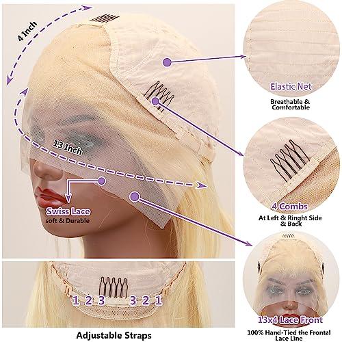 HELLOSH 12 Inch 613 Bob Blonde Lace Front Wigs Human Hair 13x4 Transparent Lace 613 Bob Frontal Wig 613 Hd Lace Frontal Wig Blonde Bob Wig Human Hair Pre Plucked With Baby Hair