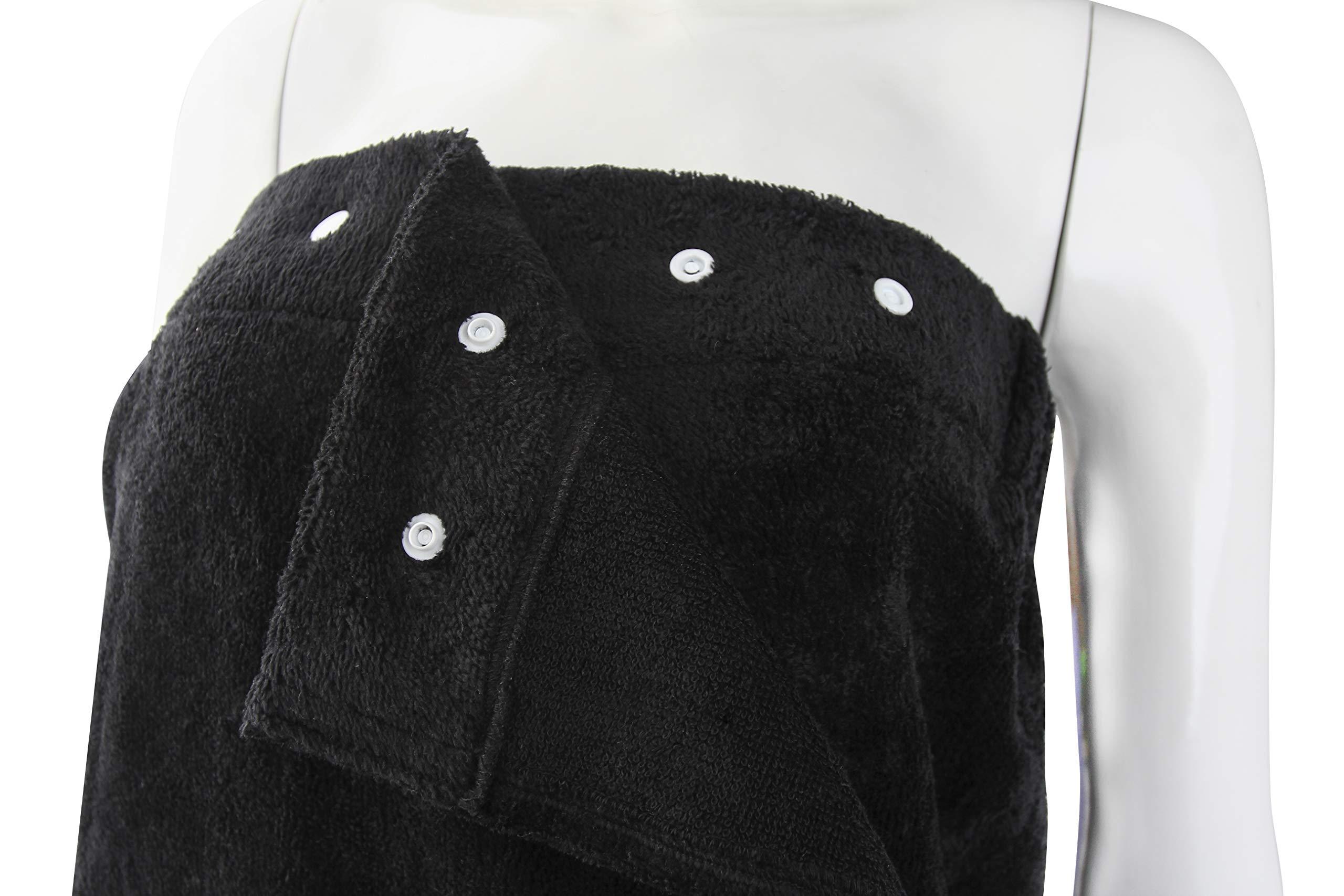 FABBRICA HOME FABBRICA HOME Super Absorbent Quick Dry Spa Bath Wrap Shower Skirt and Hair Drying Turban - 2pc Set (One-Size, Black)