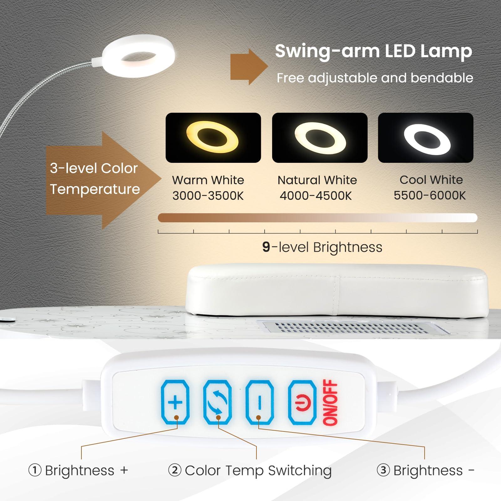 WELLHUT WELLHUT Nail Table All-in-One Manicure Desk w/Electric Dust Collector, LED Nail Lamp, Carry Bag & Wrist Cushion, Mobile Nail Desks w/Universal Mute Wheels for Manicurists Home Spa Beauty Salon