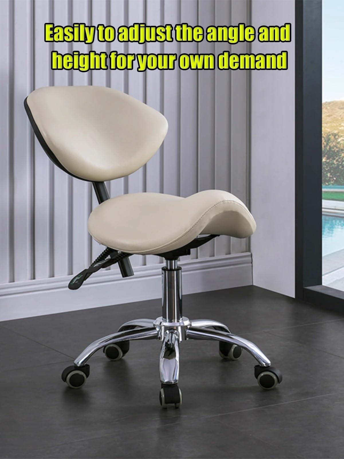 TUJOBA Saddle Ergonomic Chair with Tiltable Back Support, PU Leather Office Rolling Chair Adjustable Height, Beauty Dental Hospital Gas Lift Stool