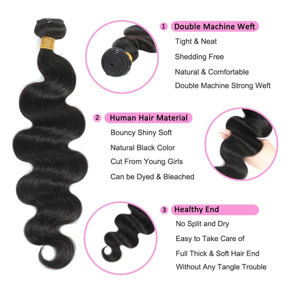 BEEPUB Body Wave Bundles Human Hair One Bundle 32 Inch 12A 100% Unprocessed Brazilian Virgin Human Hair Bundles Body Wave Human Hair Bundles Natural Black Color Human Hair Extensions