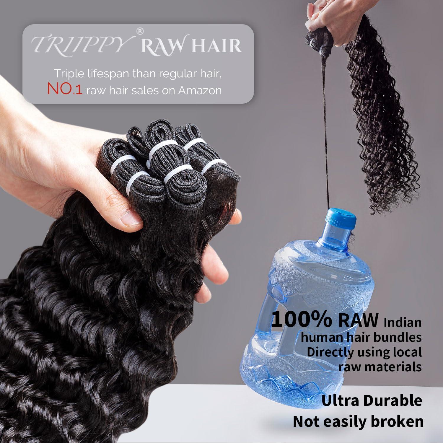 Triippy TRIIPPY Raw Human Hair Bundles,Triple Lifespan Than Regular Virgin Hair No.1 Sales Of Raw Hair Bundles,26 28 30 Inches Cambodia Raw Deep Wave 3 Bundles, Keep Soft and Smooth After Multiple Washes