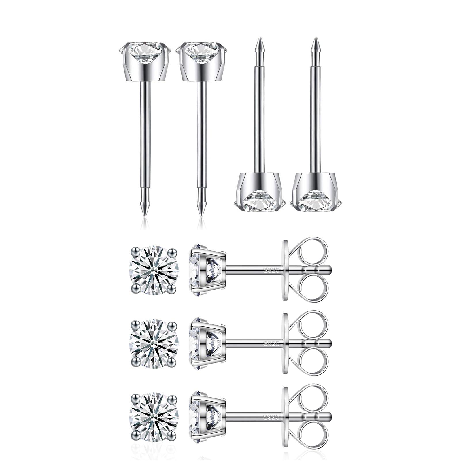 SugarTang 2 Pairs of Ear Piercing Kit and 3 Pairs of Moissanite Stud Earrings for Women, Lab-Created Diamond Eearrings with Gold Plated 925 Sterling Silver, Best Daint