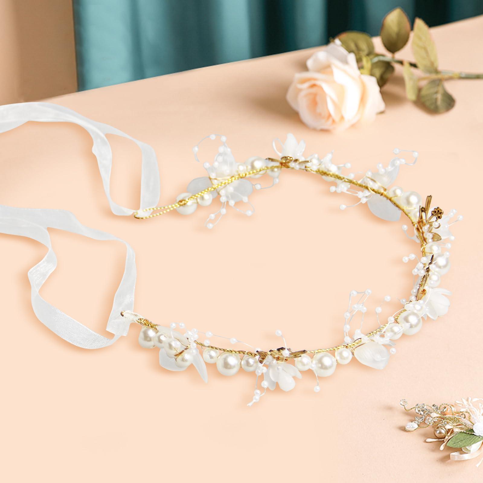 Sumotia Sumotia 3 Pcs Flower Girl Headpieces Headband Hair Accessory Pearl Princess Flower Crown for Birthday Party Prom Wedding Photography