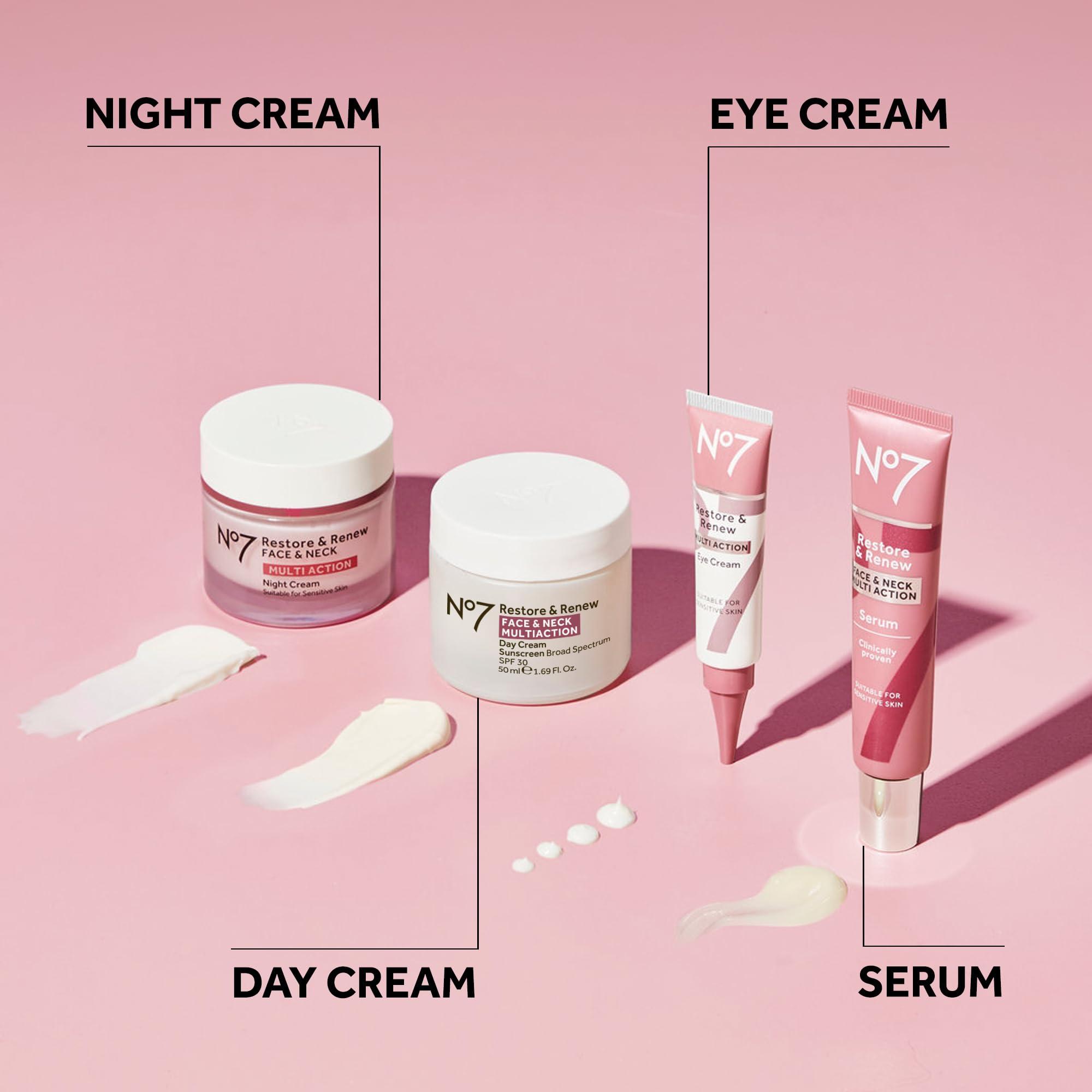 No7 No7 Restore & Renew Multi-Action Face & Neck Serum - Anti Aging Face Serum for Women with Deep Wrinkle Repair - Collagen Infused with Hydrating Hibiscus Peptides & Hyaluronic Acid (0.5 Fl Oz)