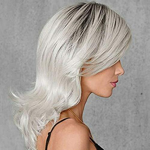 Acxico Acxico 1 Piece of Ash Gray to Silver White Ombre Wavy Curly Blonde Wig Shoulder Length Women Hair