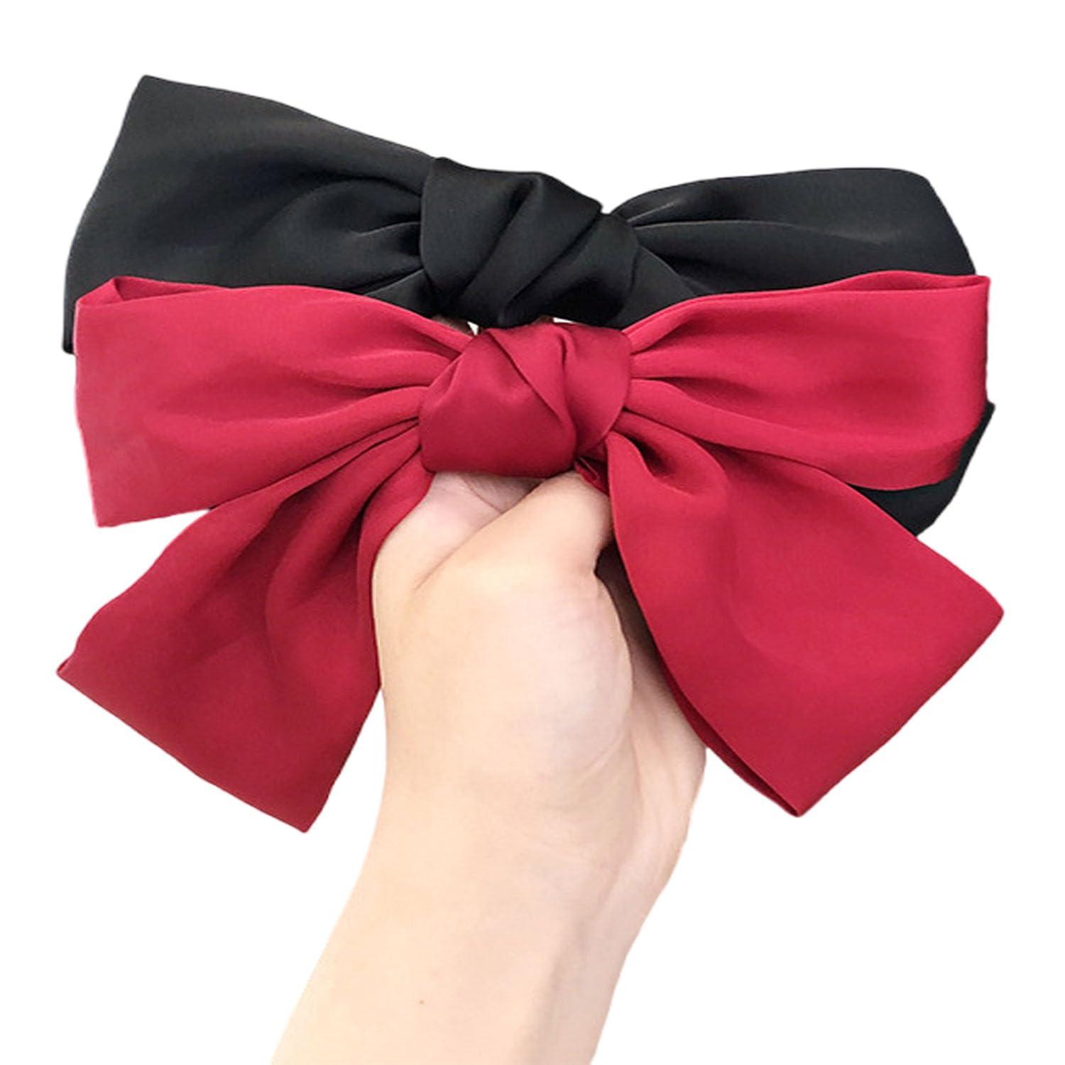 SEVENHEAD SEVENHEAD Bow Hair Clips Black Duckbilled Clip 1 Pack Barrettes Large Big Oversized Knot Bowknot Satin French Barrettes Snap Hair Clips Ponytail Holders Accessories for Women Girls Teens