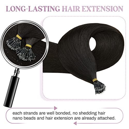 MY-LADY MY-LADY Nano Bead Hair Extensions Human Hair Invisible Nano Ring Hair Extensions Pre Bonded Cold Fushion Natural Nano Tips Extensions 50 Strands 50g 20 Inch #1B Natural Black
