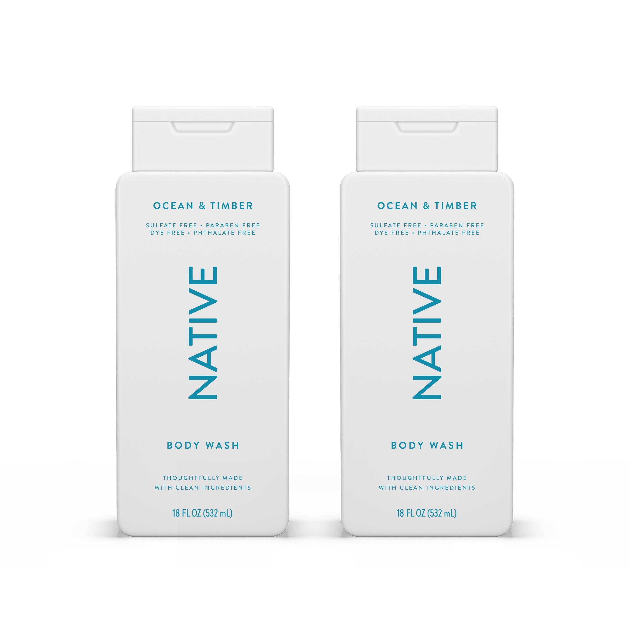 Native Native Body Wash Contains Naturally Derived Ingredients | For Women & Men, Sulfate, Paraben, & Dye Free Leaving Skin Soft and Hydrating | Ocean & Timber 18 oz - 2 Pk